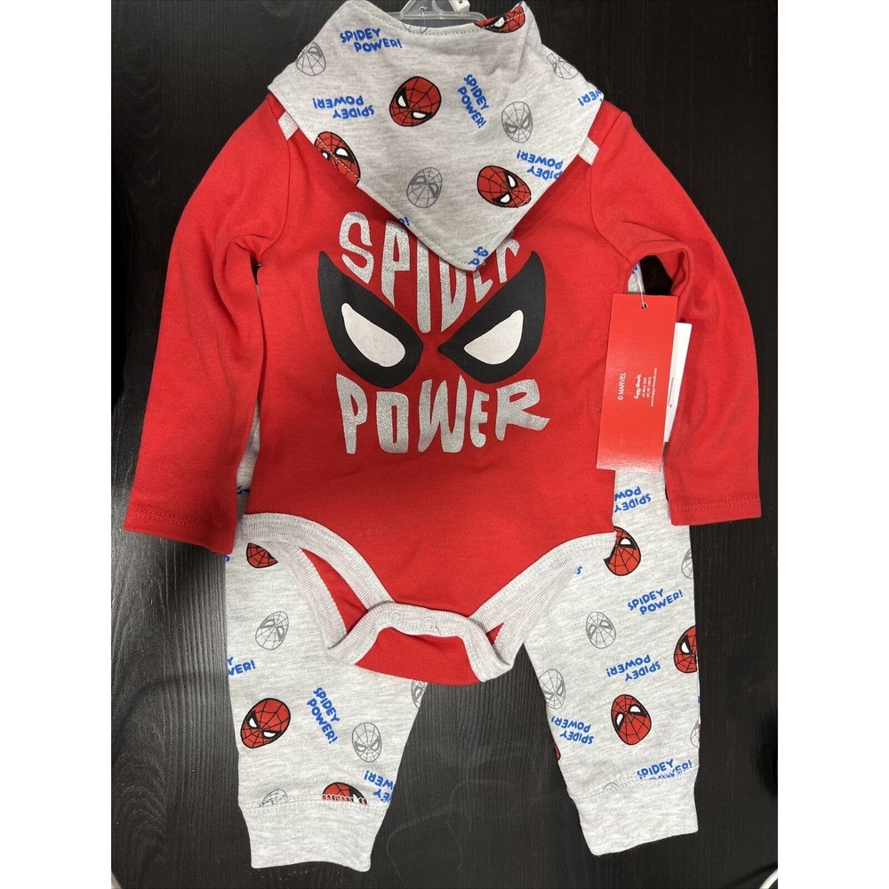 2/$15 ⭐️Marvel Baby Boys Outfit 3P Bodysuits & Pants, Bandanna Bib Spider Power